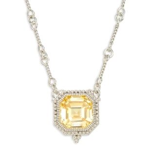 NWT Judith Ripka Asscher-cut Canary Crystal Estate Pendant Necklace 17”